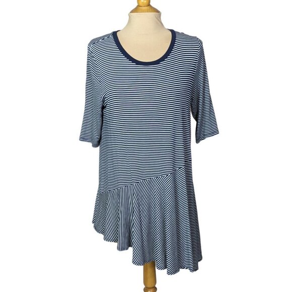 GAP Round Neck Short Sleeve Asymmetric Hem Striped Peplum Shirt  Size Medium - Picture 1 of 14